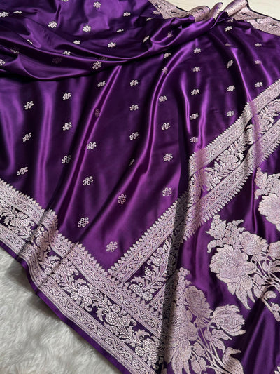 Banarasi Floral Booti Pattern in Purple Shades Floral Mashru Silk Saree MCS101