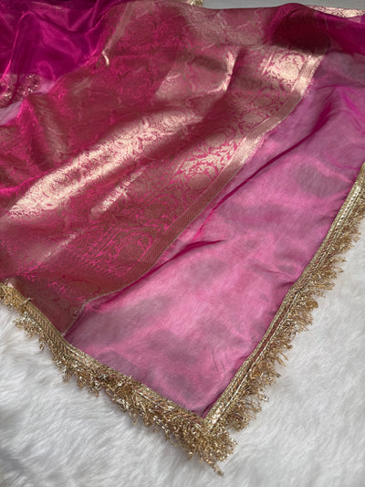 Ruby Pink shade Pure Tissue Silk Saree with Gota Patti PTGP-17
