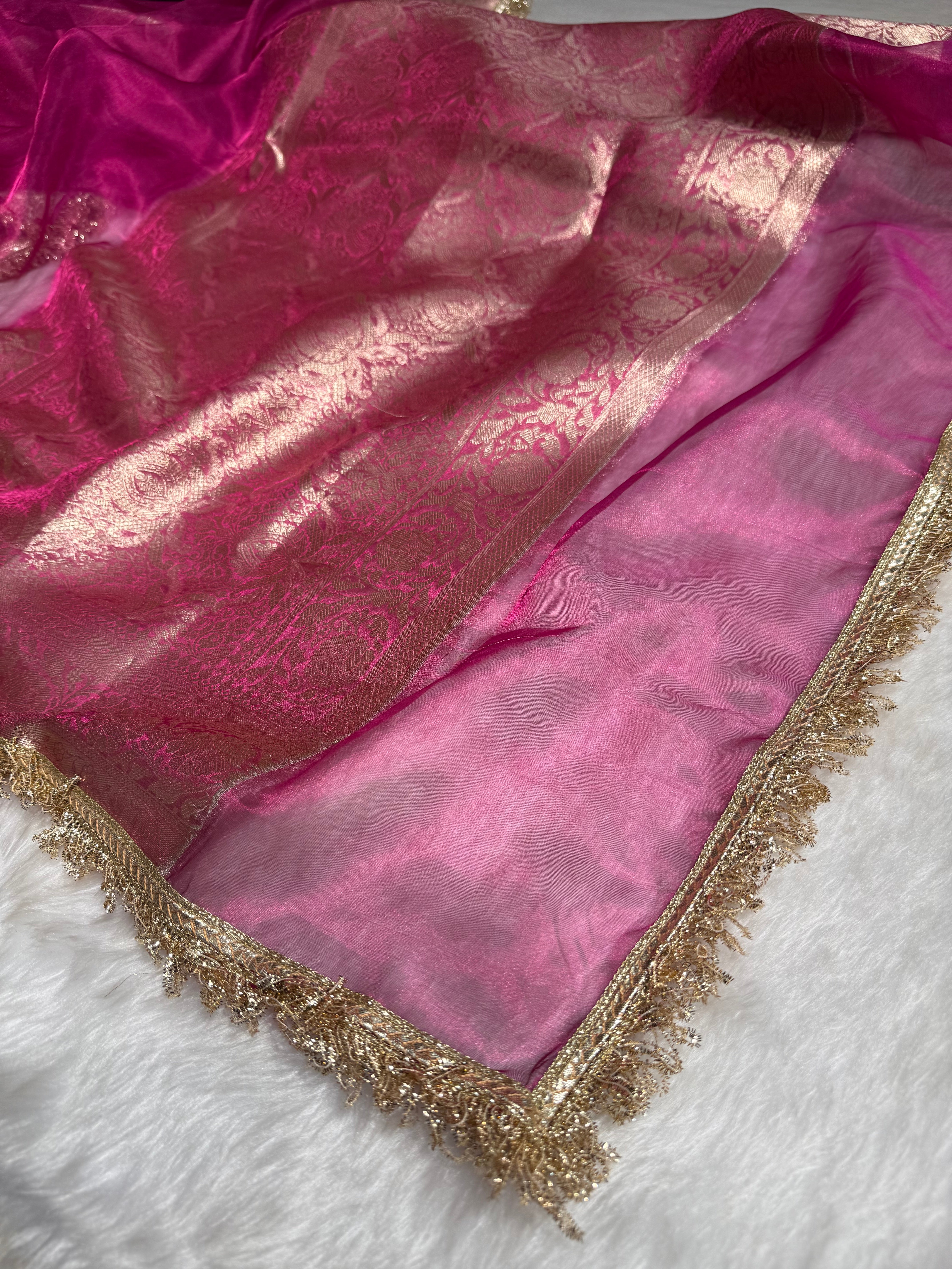Ruby Pink shade Pure Tissue Silk Saree with Gota Patti PTGP-17