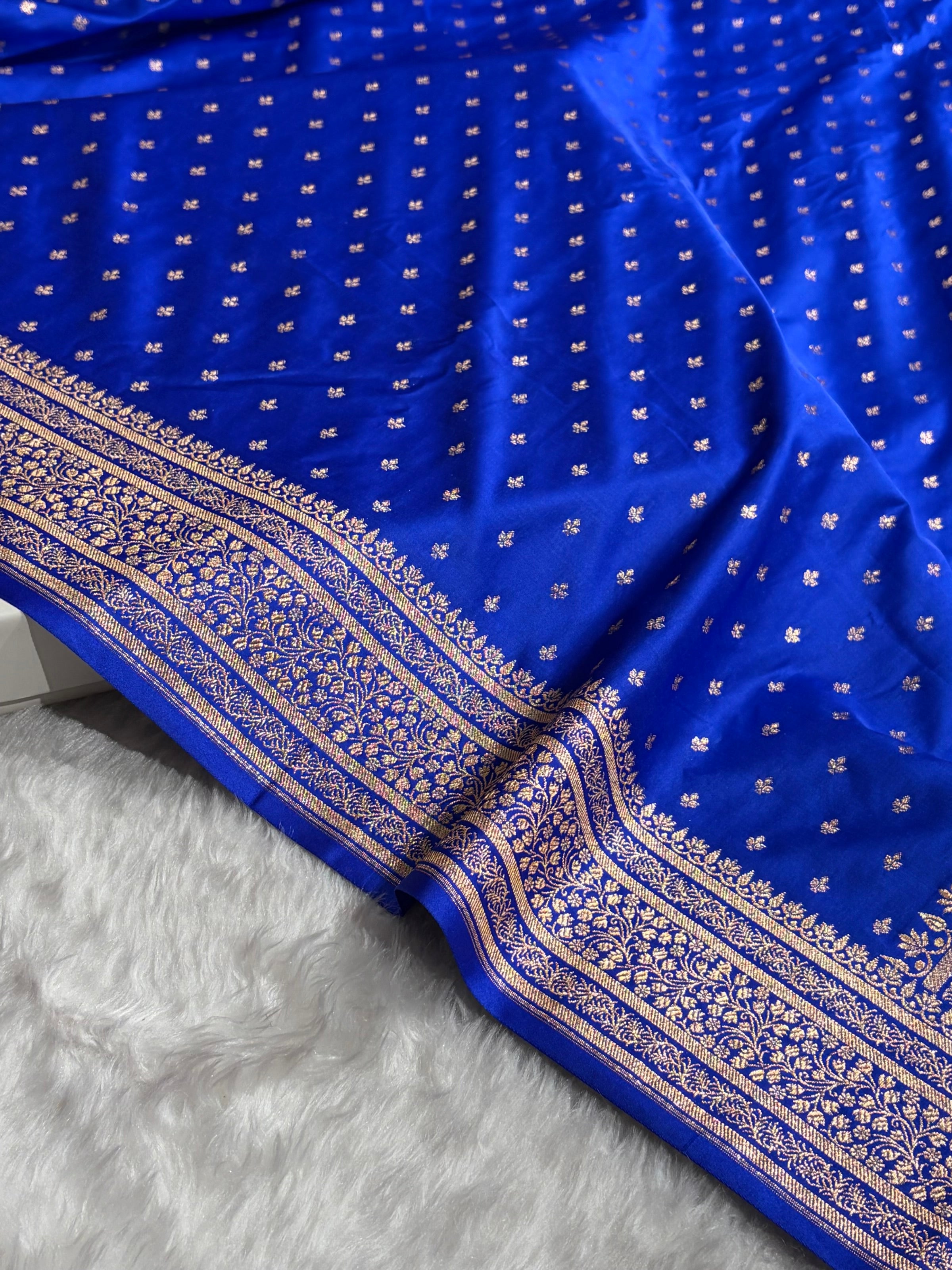 Banarasi Satin Katan Saree in Royal Blue Shades SK88