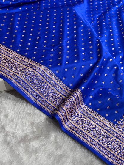 Banarasi Satin Katan Saree in Royal Blue Shades SK88