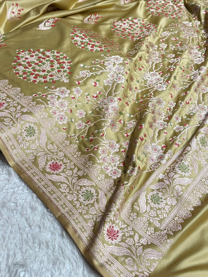 Tusser Shades Banarasi Boota Pattern Minakari Floral Mashru Silk Saree MSM-121
