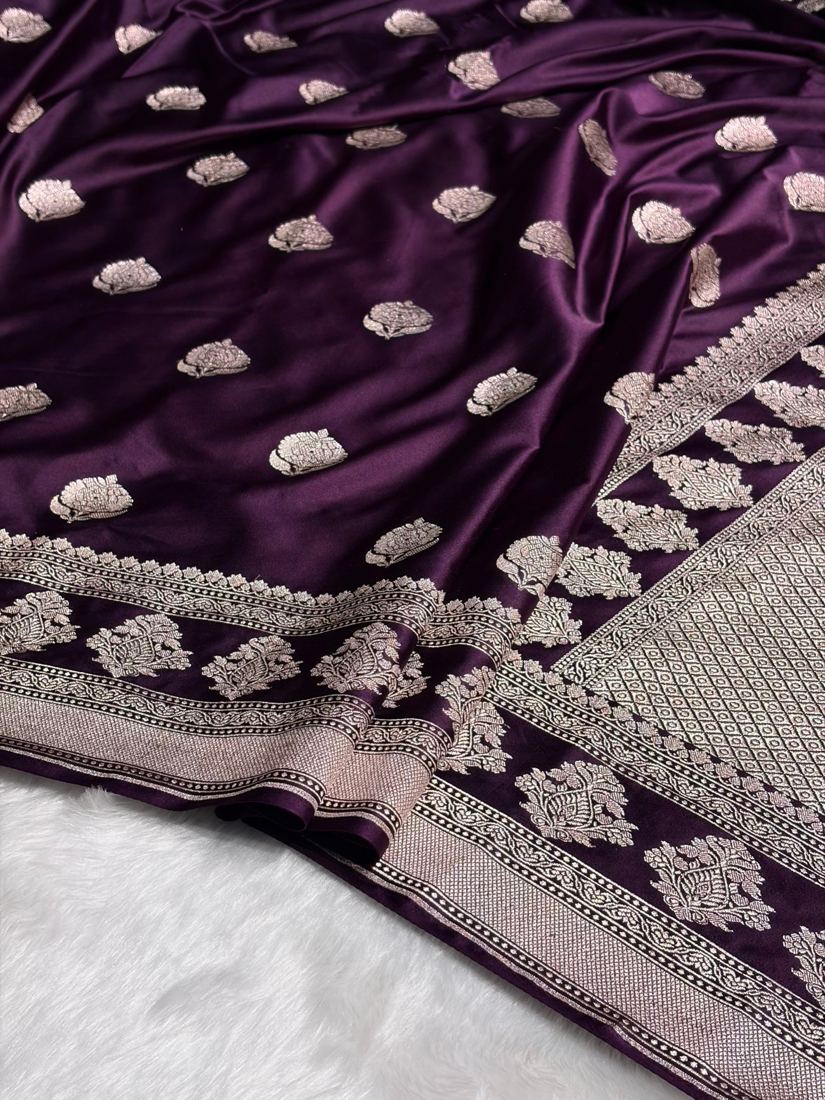 Wine Boota Motif Mashru Silk Saree MS43