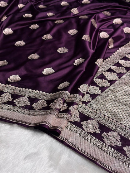Wine Boota Motif Mashru Silk Saree MS43