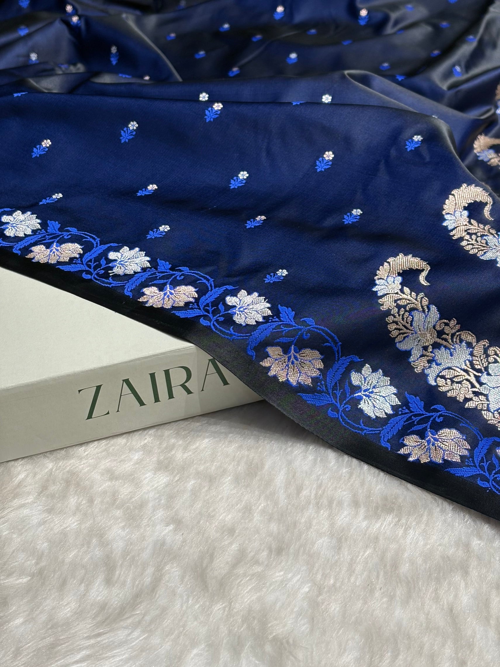 Navy Floral Boota With Floral Border Mashru Silk Saree MSM 78