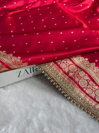 Banarasi Satin Katan Saree With Gotta Patti Work in Cross Red Shades SKGP91