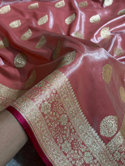 Ultra Light Weight Satin Silk Boota in Gajri Shades SS05