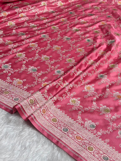 Baby Pink Minakari Floral Jaal Mashru Silk Saree MS28