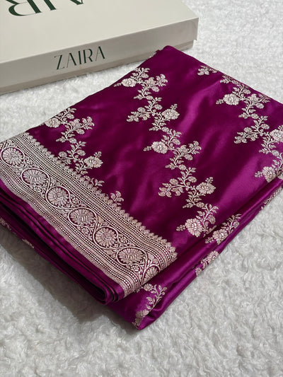 Wine Banarasi Cross Mashru Silk Saree MCS01