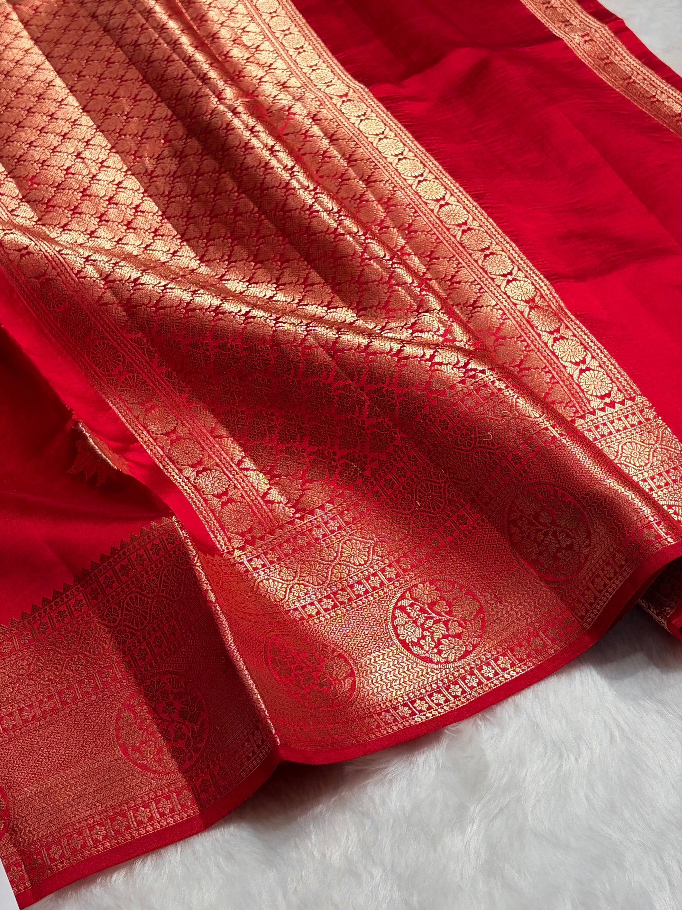Red Shade Flower Boota Pure Caramel Mango Silk Saree CS-14