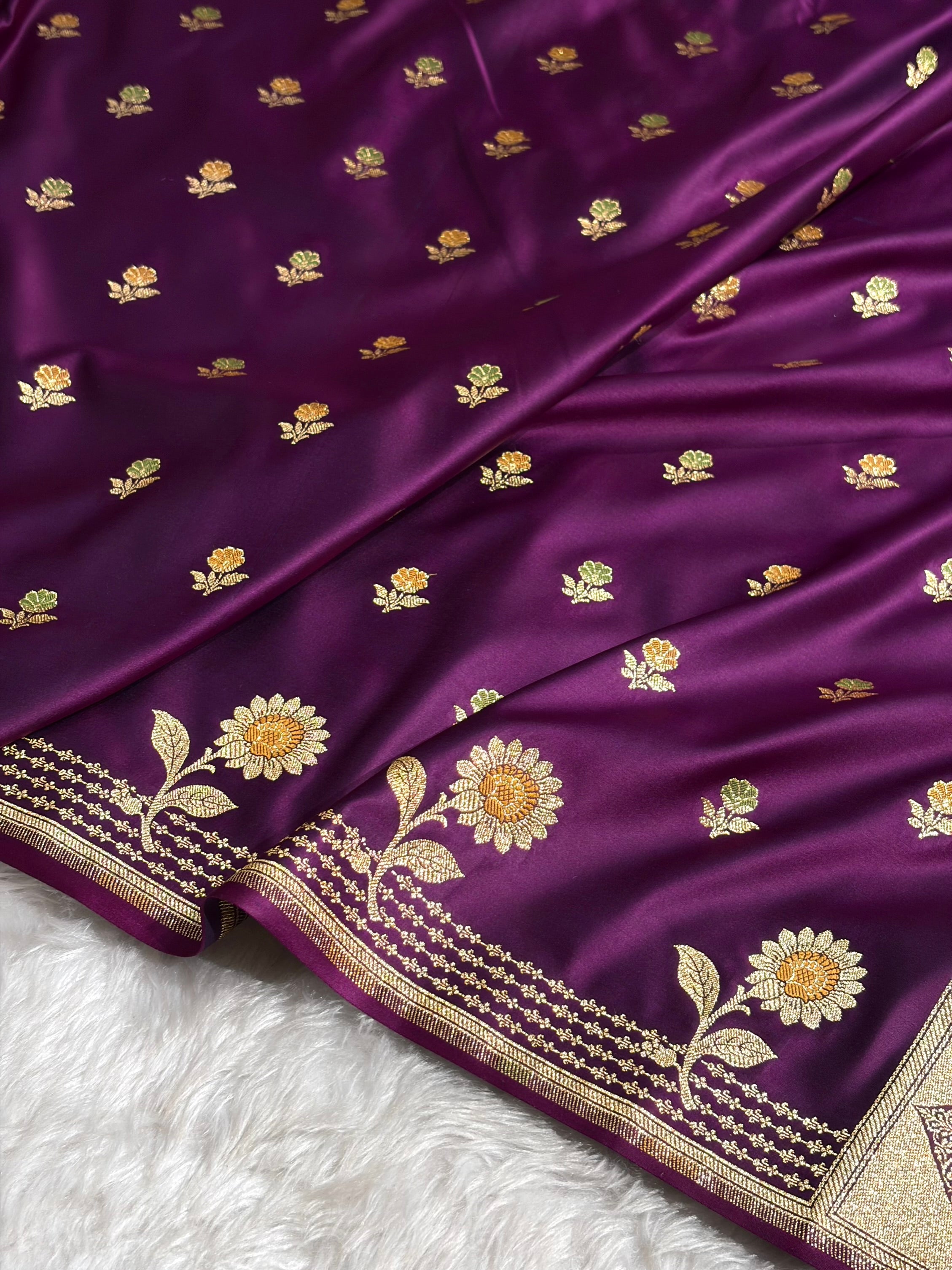Wine Shades Minakari Boota Pattern Satin Katan Silk Saree SK18