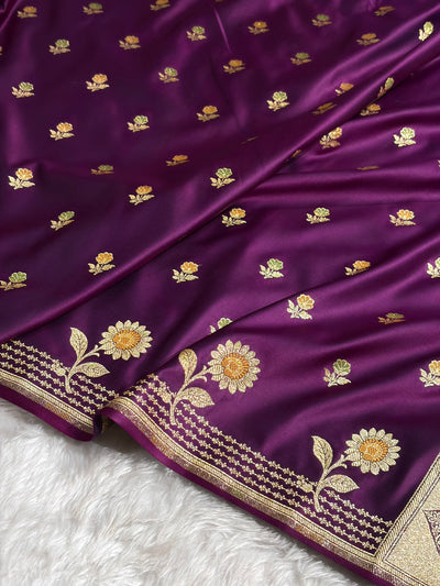 Wine Shades Minakari Boota Pattern Satin Katan Silk Saree SK18