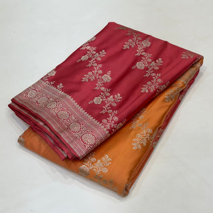 Ombre Pink- Peach Mashru Silk Saree