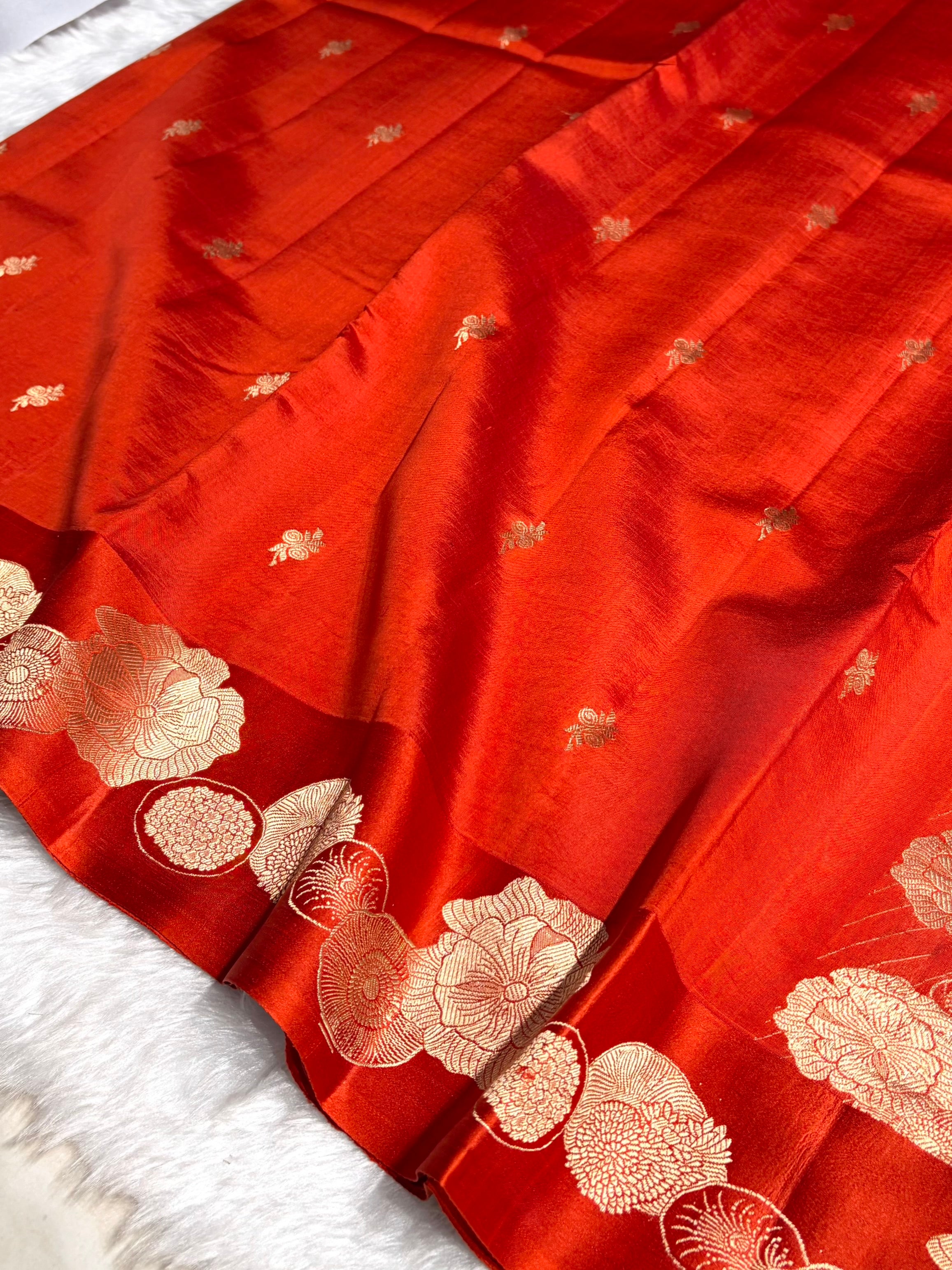 Rust Orange Shades Handwoven Pure Raw Mango Silk RM-61