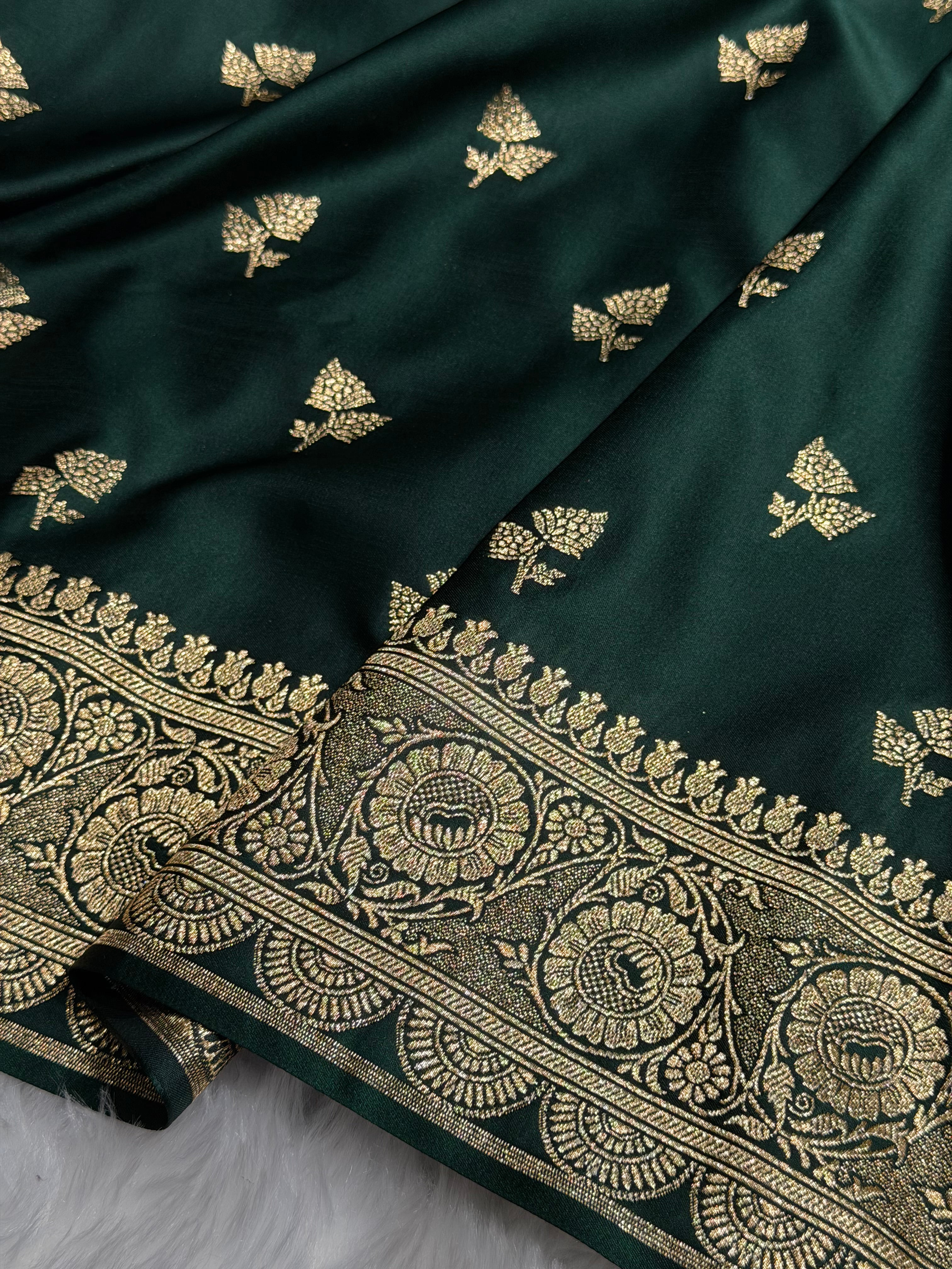 Banarasi Satin Katan Saree With Boota in Black Shades SK97