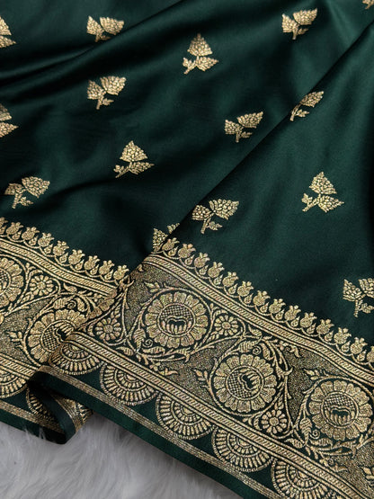 Banarasi Satin Katan Saree With Boota in Black Shades SK97