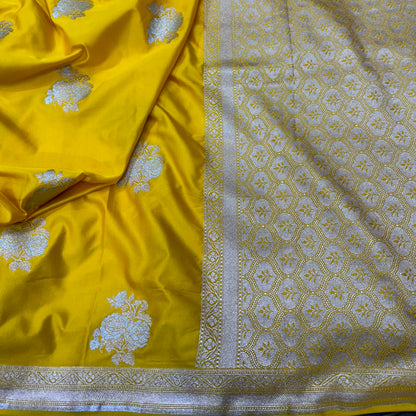 Yellow Sona Rupa Floral Motif Mashru Silk Saree