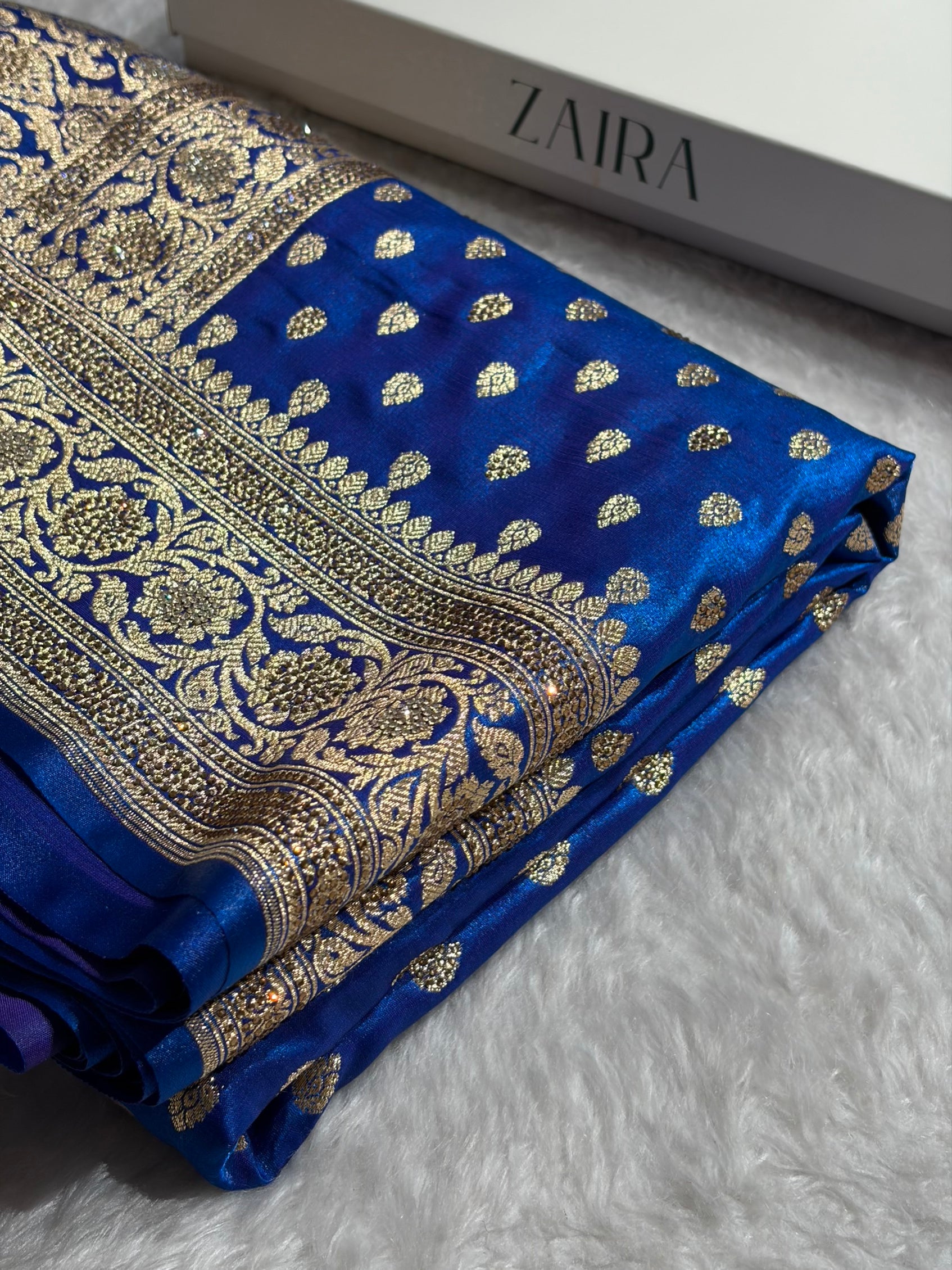 Birdal Cross Royal Blue Satin Silk Booti With Swarovski Work BSS01 (w)