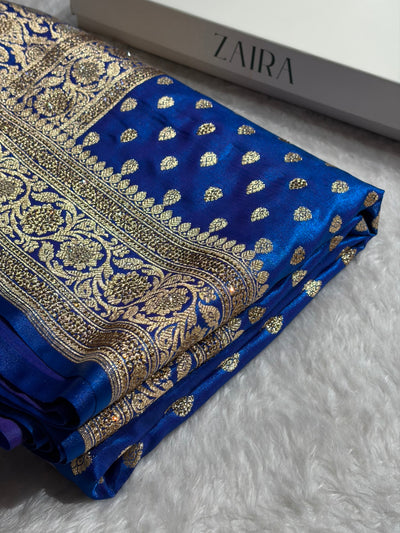 Birdal Cross Royal Blue Satin Silk Booti With Swarovski Work BSS01 (w)