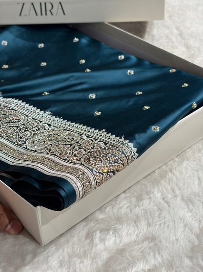 Beautiful German Blue Booti with Swarovski Work Mashru Silk Saree BSS06