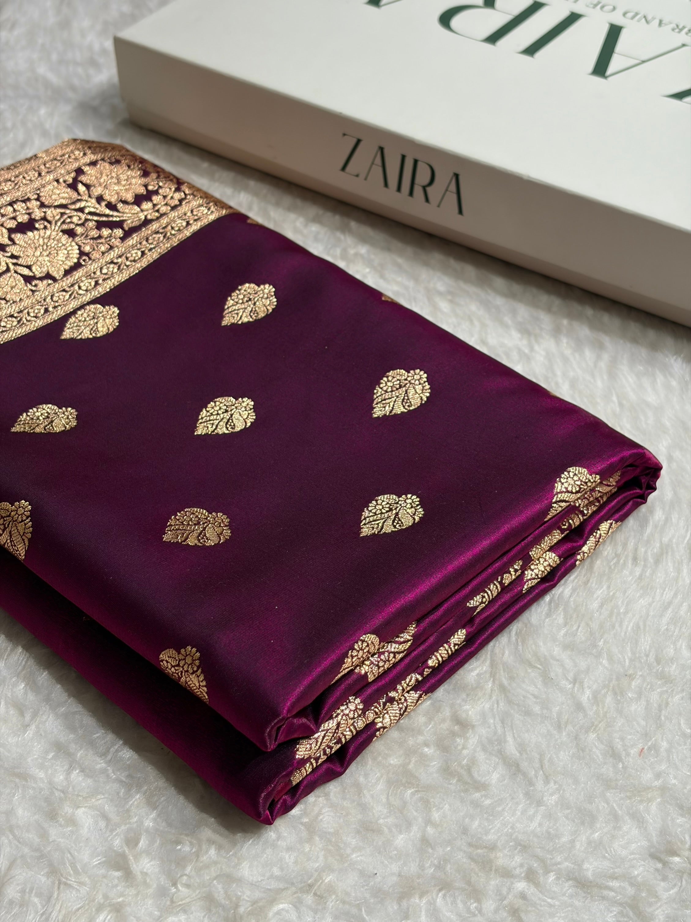 Wine Shades Booti Pattern Banarasi Satin Silk Saree SS58