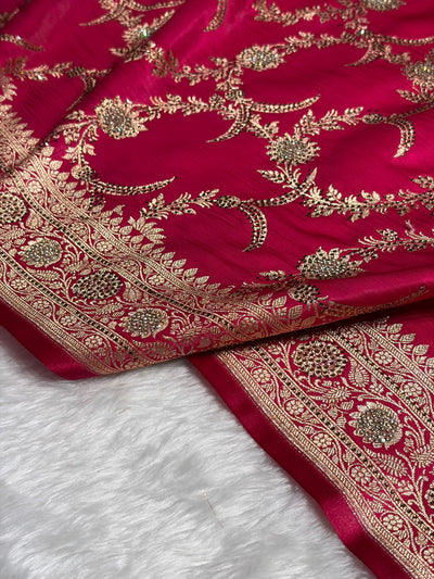 Rani Shades Swarovski Work Jaal Pattern Satin Silk Saree BSS18