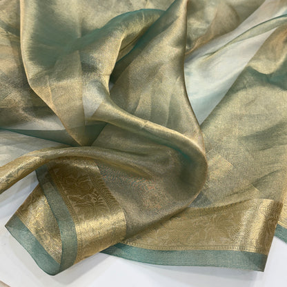 Turquoise Shade Pure Tissue Silk Saree with Brocade Blouse PT03