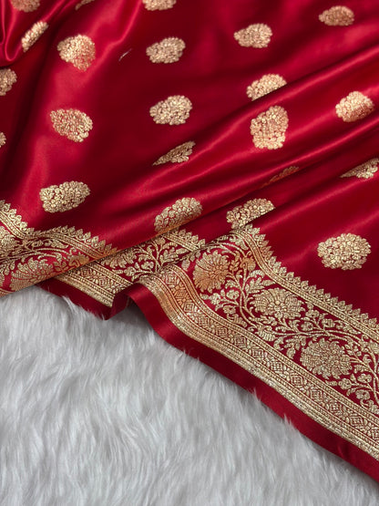 Banarasi Satin Katan Saree With Boota in Maroon Shades SK109