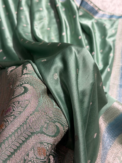 Banarasi Skirt Border Pattern in Turquoise Shades Floral Mashru Silk Saree MCS95