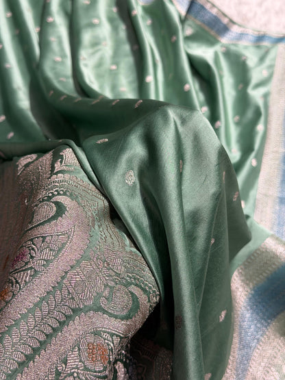 Banarasi Skirt Border Pattern in Turquoise Shades Floral Mashru Silk Saree MCS95
