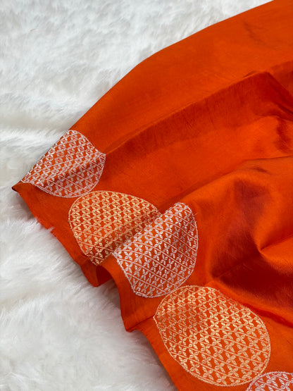 Banarasi Orange Shades Handwoven Pure Paper Silk Saree RM-87