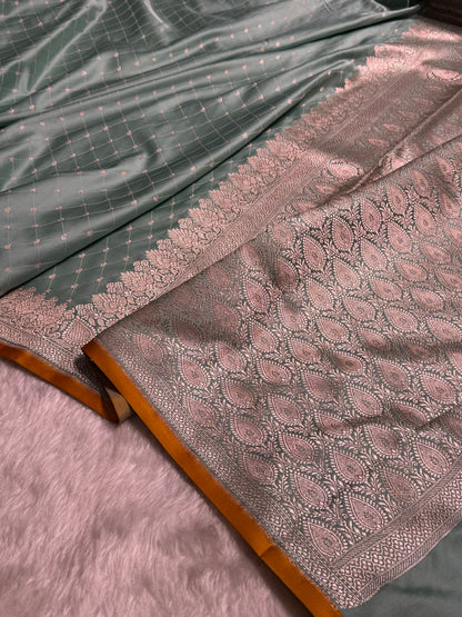 Banarasi Turquoise Shades Tanchoi Motif Mashru Silk Saree MST-09