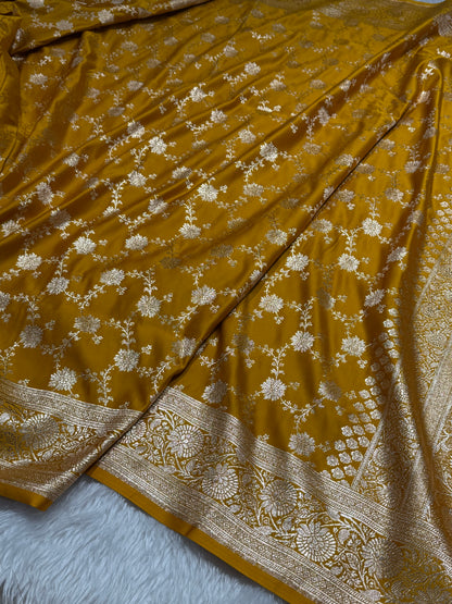 Mustard Banarasi Jaal Katan Silk Saree