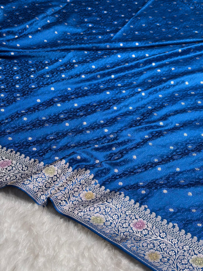 Royal Blue Shades  Booti Bananasi Minakari Tanchoi Mashru Silk Saree MS49