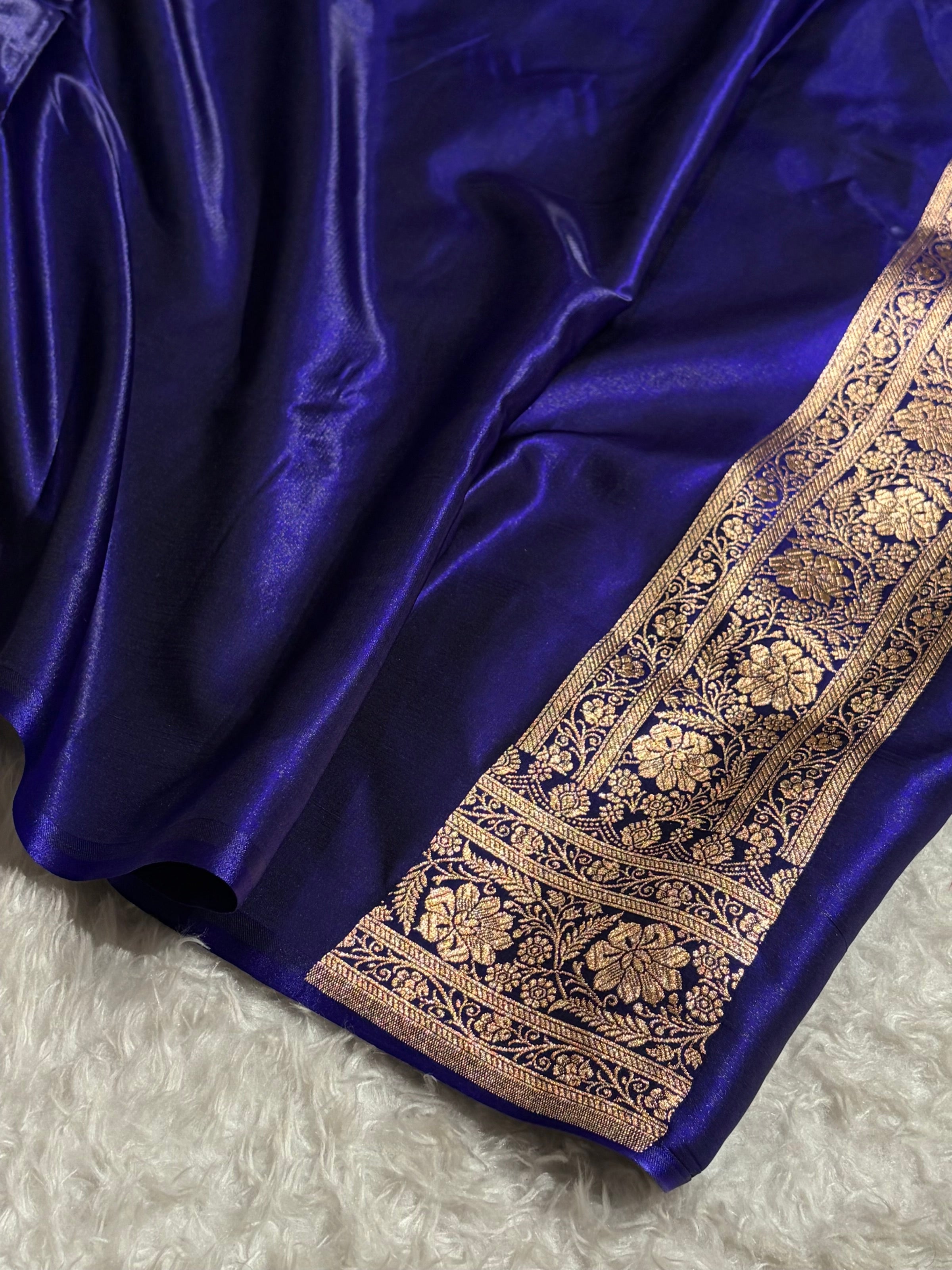 Satin Silk Saree Banarasi Booti in Royal Blue Shades SS29
