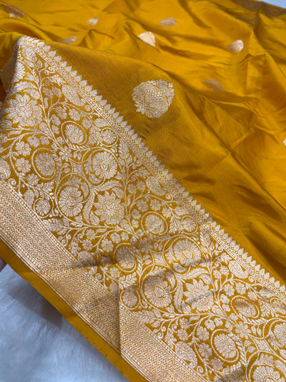 Banarasi Mustard Shades Boota Handwoven Pure Paper Silk Saree RM-93
