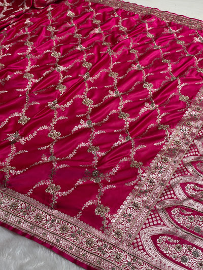 Bridal Rani Shades Banarasi Jaal With Zardozi Work Mashru Silk Saree BMSM-127