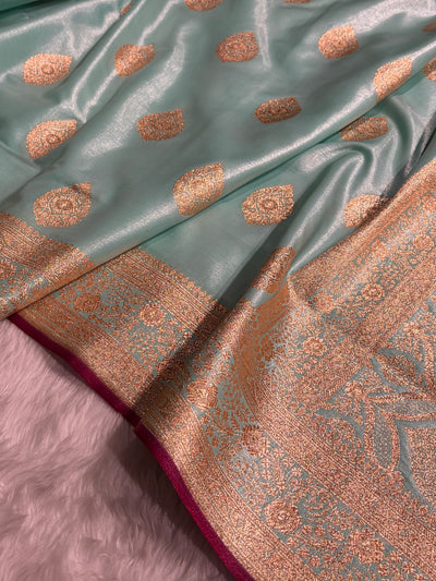 Ultra Light Weight Satin Silk Sea Green Boota SS05