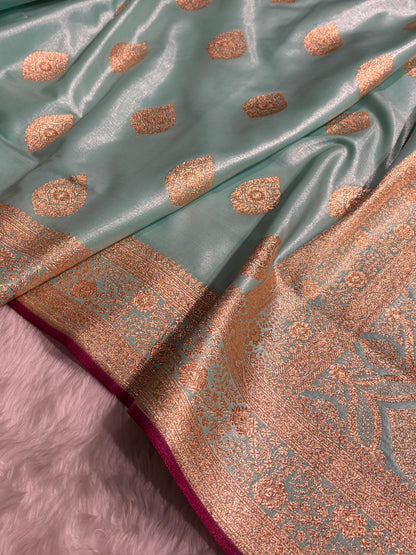 Ultra Light Weight Satin Silk Sea Green Boota SS05