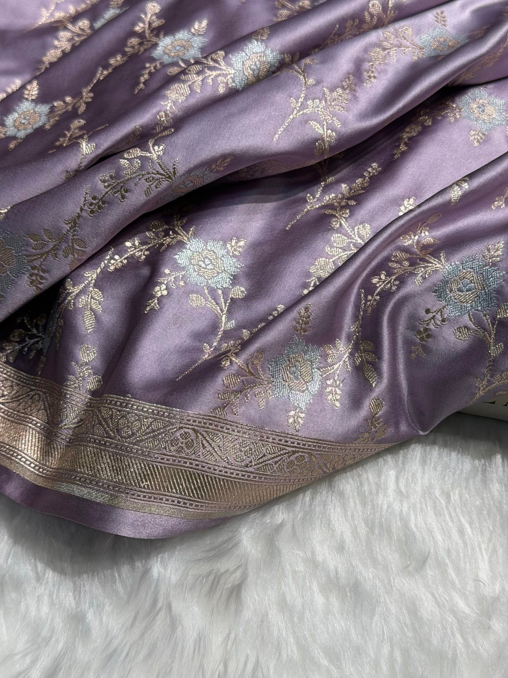 Dusty Lavender Minakari Jaal Mashru Silk Saree MS08