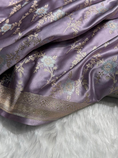 Dusty Lavender Minakari Jaal Mashru Silk Saree MCS08
