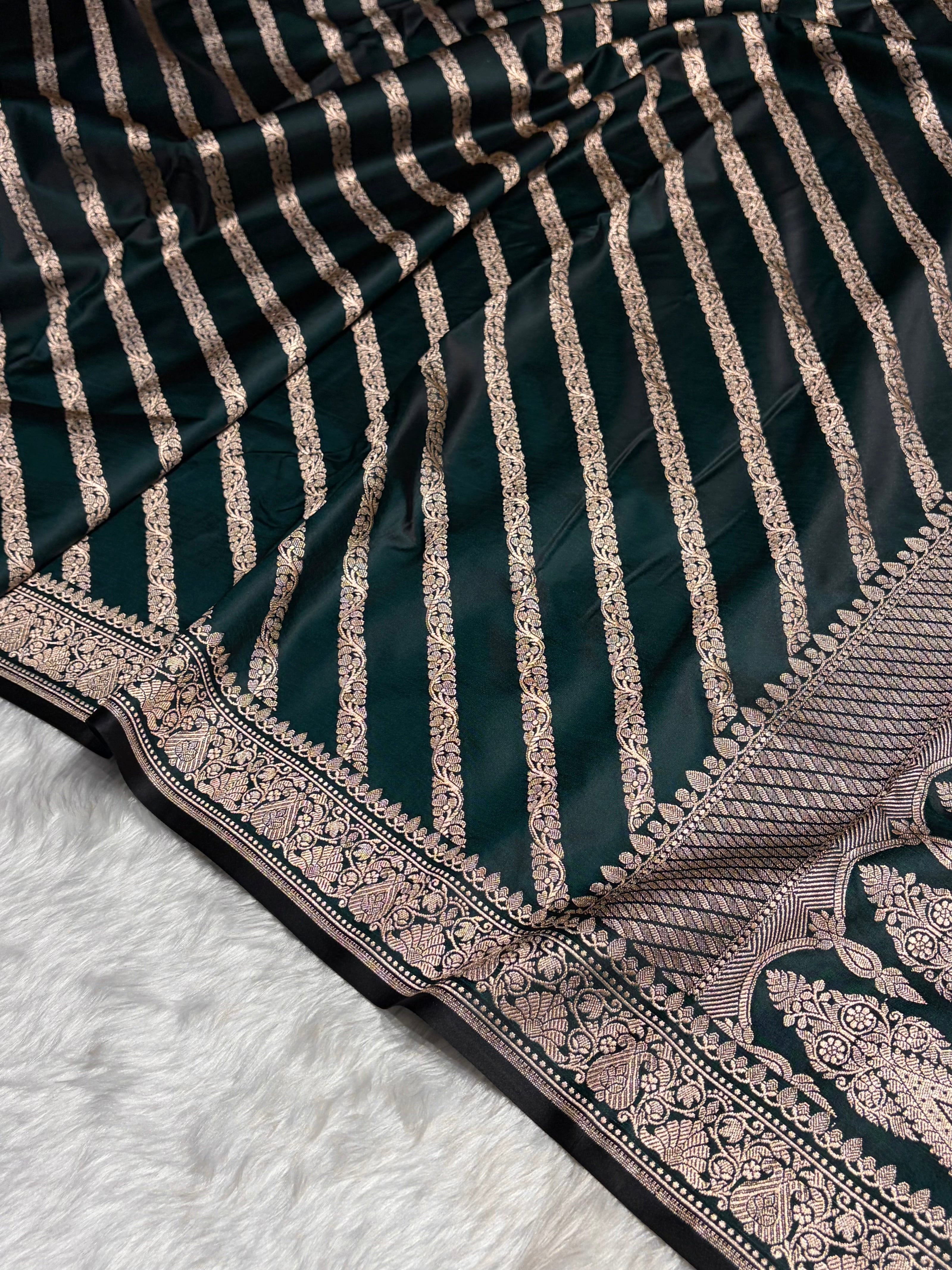 Dark Rama With Floral Border Mashru Silk Saree MSM-98