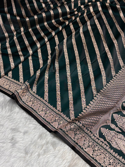 Dark Rama With Floral Border Mashru Silk Saree MSM-98