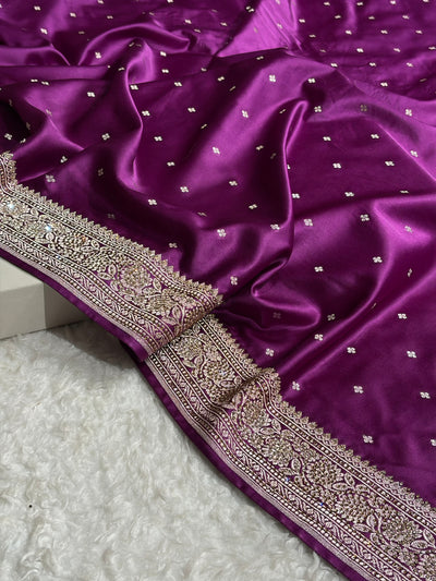 Wine Booti With Swarovski Stone Work Mashru Silk Saree BMCS70