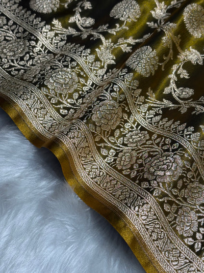 Light Weight Mehendi Green shades Satin Silk Saree SS15