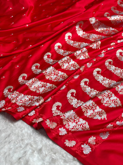 Red Floral Boota With Floral Border Mashru Silk Saree MSM 78