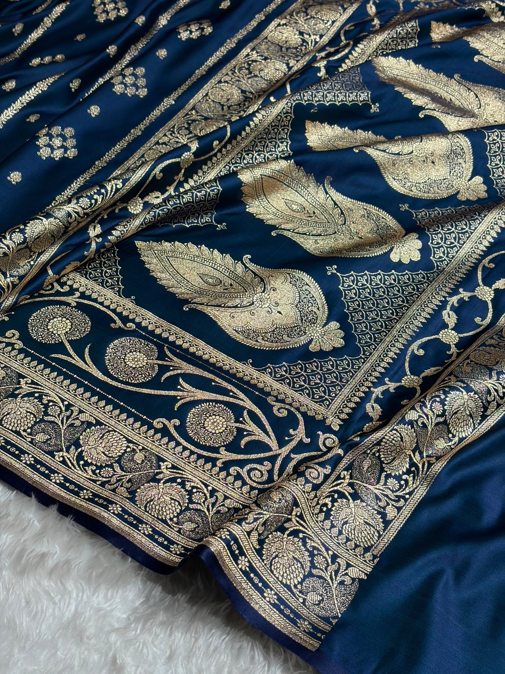 Peacock Floral Boota Pattern Satin Katan Silk saree SK39