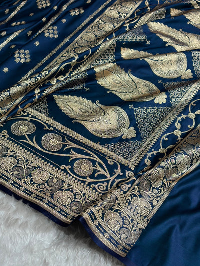 Peacock Floral Boota Pattern Satin Katan Silk saree SK39
