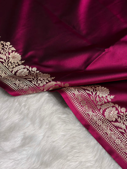 Wine Boota With Floral Border Mashru Silk Saree MSM-94