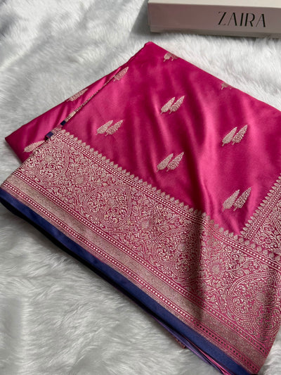 Banarasi Floral Booti Pattern in Baby Pink Shades Floral Mashru Silk Saree MCS102